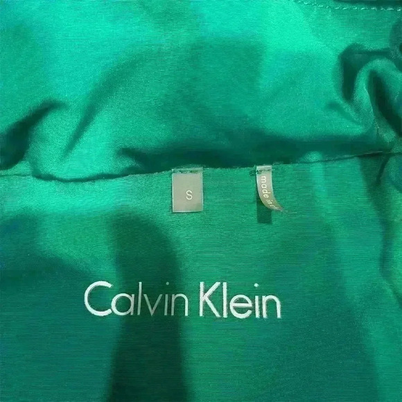 Calvin Klein Women’s Small Green Windbreaker Jacket Zip Pockets Drawstring Logo - Picture 9 of 10